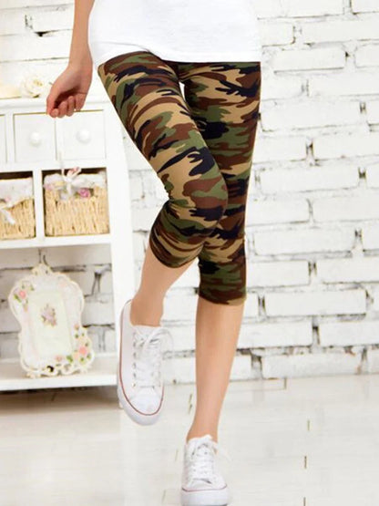 Fitness Leggins Polyester Capris Workout Trousers Camouflage Printed Leggings Women Lady Army Green High Elastic