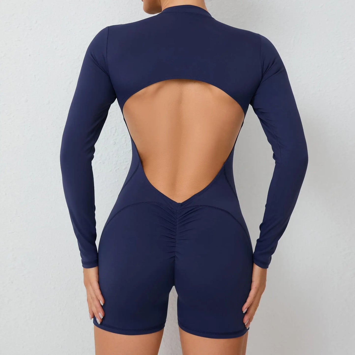 Pad Zipper Long Sleeve Yoga Set Women One Piece Jumpsuit Gym Workout Shorts Fitness Bodysuit Sports Athletic Suit XP358
