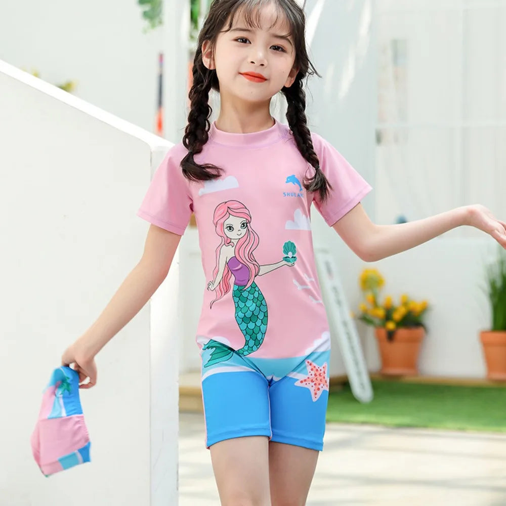 UV Baby Girl Swimsuit One Piece Swimming Jumpsuit Unicorn Bathing Suit SPF 50 Short Sleeve Kids Swimwear for Girls 2-12 Years