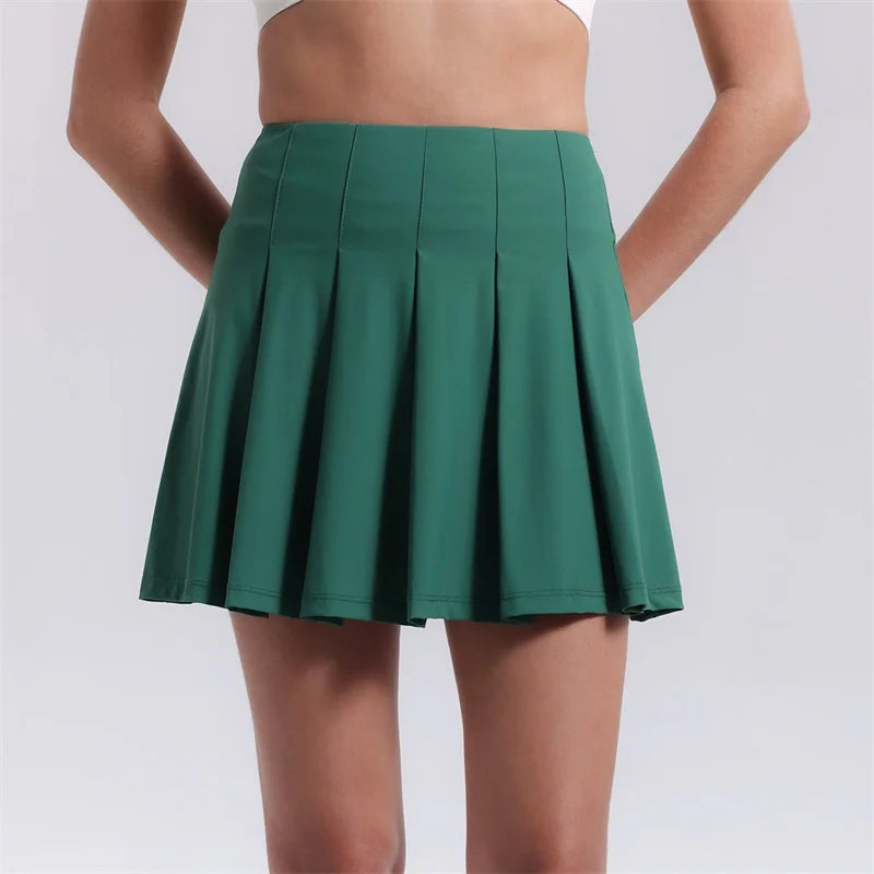 Aiithuug Crease Resistant Tennis Skorts Pockets Pleated Tennis Skort Sports Skirts Stretchy Running Shorts Skirt Golf Skorts