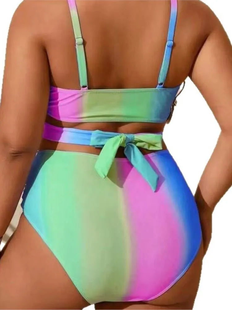 Plus Size High Waist Bikini Women's Push Up Large Size Swimsuit Big Size Tummy Control Swimwear Bikini Sets