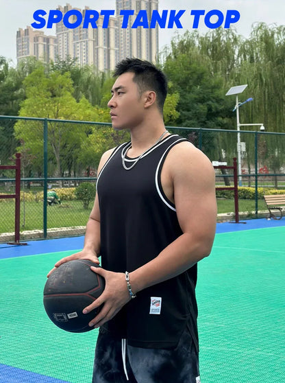Men's Basketball Vest Clothing Oversized Sleeveless T-Shirt Sports Fitness Round Neck Tank Top Muscle Training Running Vest