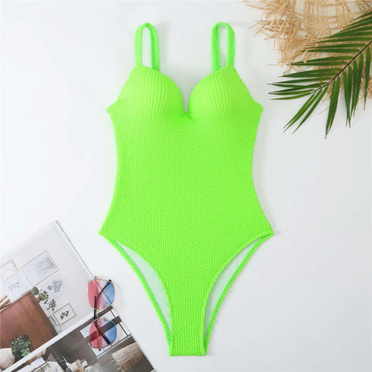 S - XL Ribbed Push Up Swimsuit Female Swimwear Women One Piece With Bra Cup Bather Bathing Suit Swim