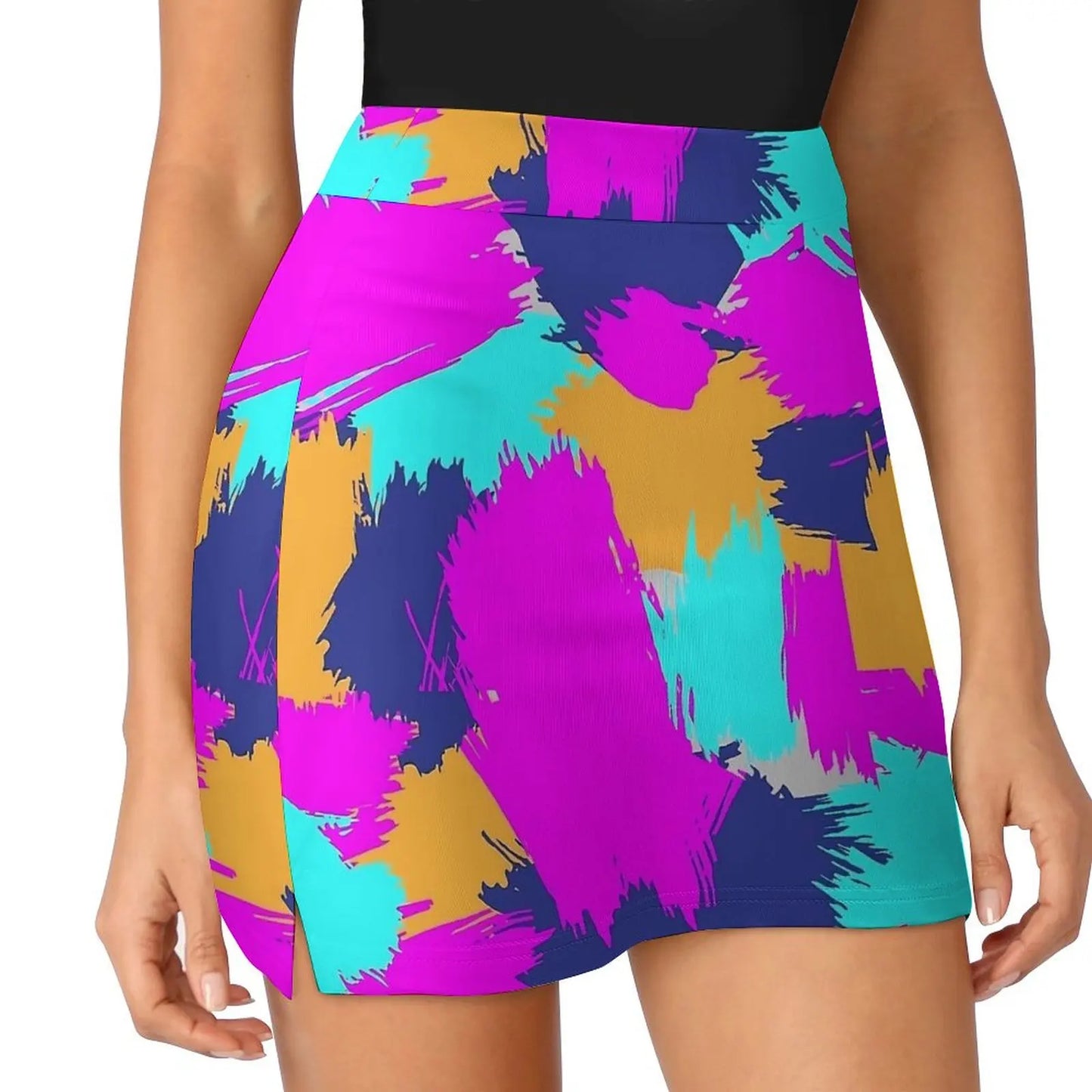 80s Color Block Print Skirt  Kawaii Mini Skirts Summer High Waist Graphic Street Style Casual Skirt Big Size 3XL 4XL