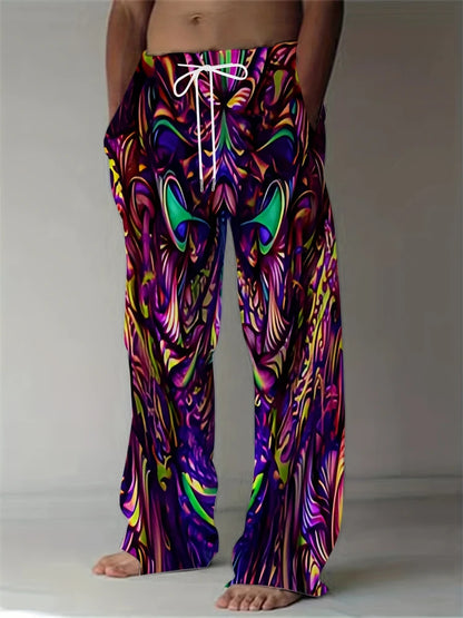 Fashion Men's Casual Pants Vintage Ethnic Print Men's Casual Pants Beach Travel Wide Leg Pants Street Oversized Men's Trousers