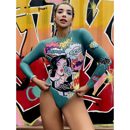 Surfing Sport Long Sleeves Swimsuit For Women Floral Printed High Quality Swimwear Patchwork Bathing Suit Tropical Summer