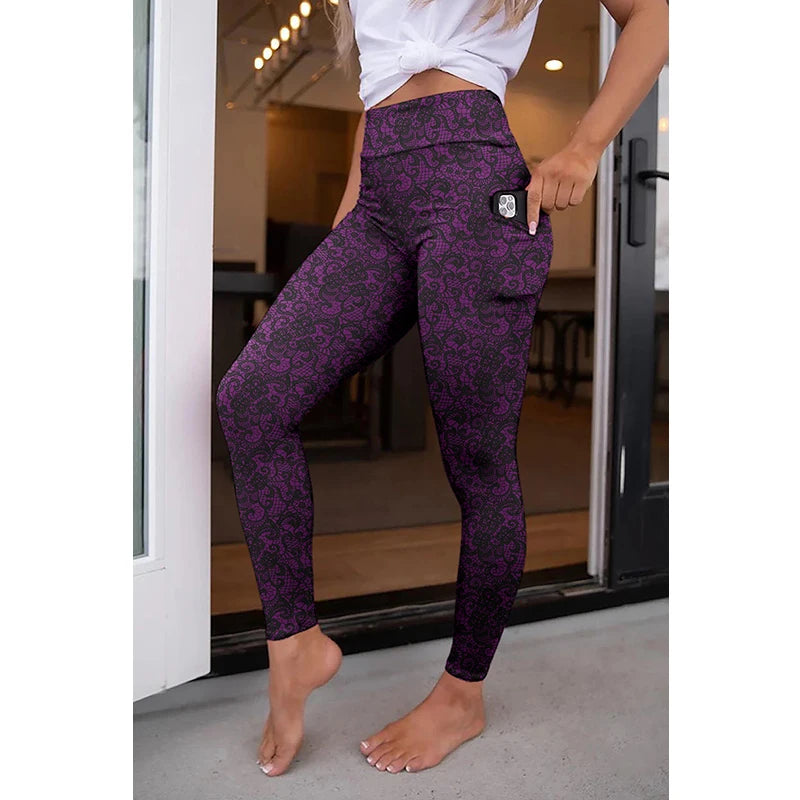 High Quality Women Elastic Pocket Pants Fashion High Waist 3D Printing Stretch Fitness Girls Leggings