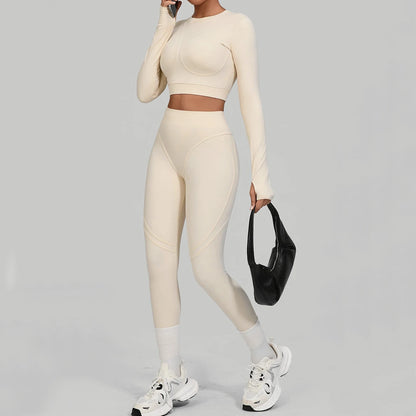 Seamless Yoga Sets Sports Fitness Hip-lifting High Waist Skinny Long-sleeved Suit Running Workout Gym Leggings Sets Women