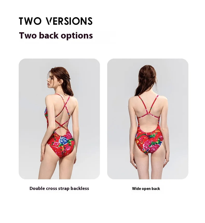Red & Green Women's Professional Racing One-piece Swimsuits