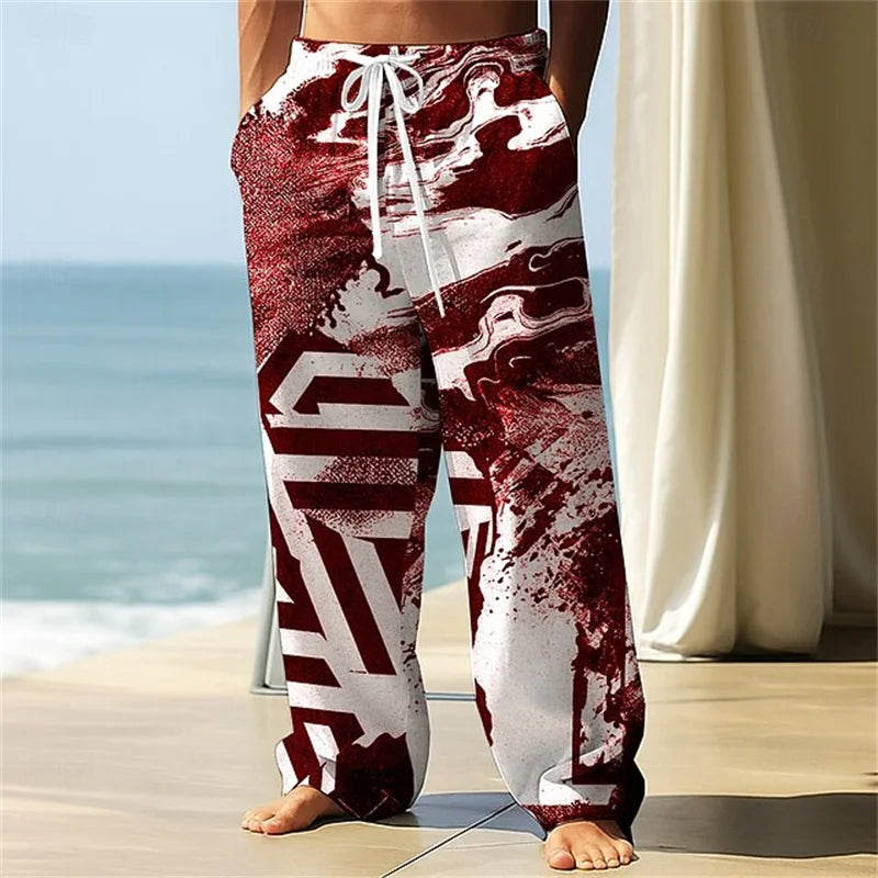 Stylish Men's Casual Pants Retro Classic Print Casual Pants Beach Wide-Leg Pants Streetwear Loose-Fit Athletic Pants