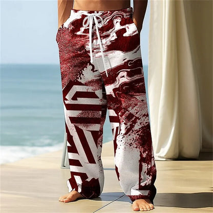 Stylish Men's Casual Pants Retro Classic Print Casual Pants Beach Wide-Leg Pants Streetwear Loose-Fit Athletic Pants