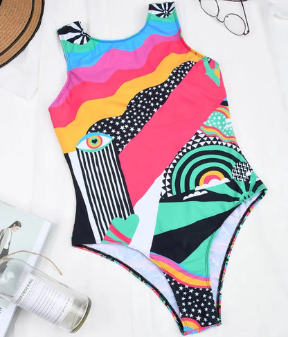 One Piece Swimwear Woman Fashion Abstract Pattern Print Backless Bodysuit Swimsuit Brazilian Beach Bathing Suits