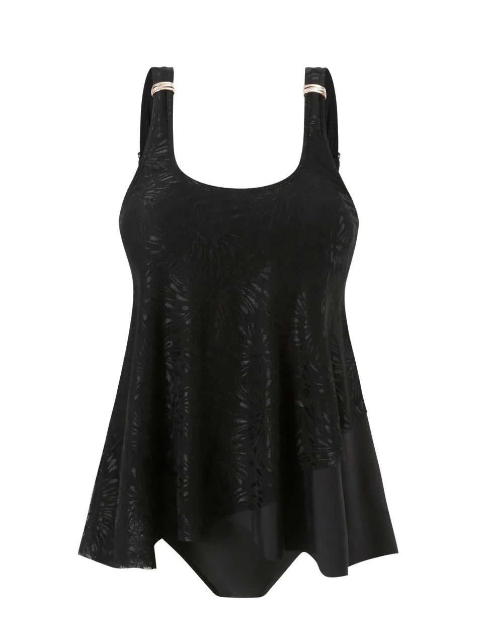 Black Mesh Tankini Strappy Swimsuit Women Two Pieces Embroidery Dress Swimwear Female Bathers Bathing Swim Suit Beachwear