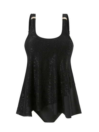 Black Mesh Tankini Strappy Swimsuit Women Two Pieces Embroidery Dress Swimwear Female Bathers Bathing Swim Suit Beachwear