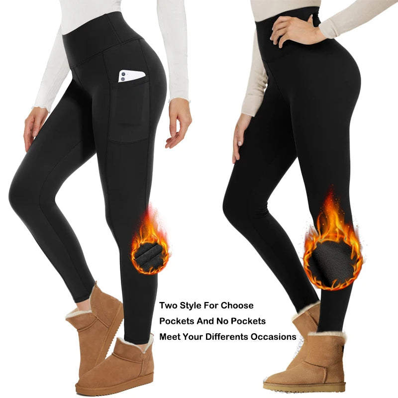 Fleece Lined Leggings Women High Waisted Warm Winter Yoga Pants for Women Thermal Running Workout Black Leggings