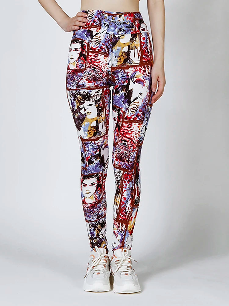 CUHAKCI High Waist Leggings Sportwear Workout Women Jeggings Elastic Pants Leopard Summer Printed Stripe Fitness Leggins