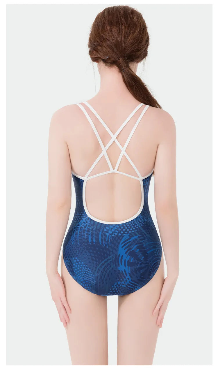Women Flower Printed One-piece Racing Competition Swimsuit Fashion Sun Protection High Stretch Training Professional Swimwear