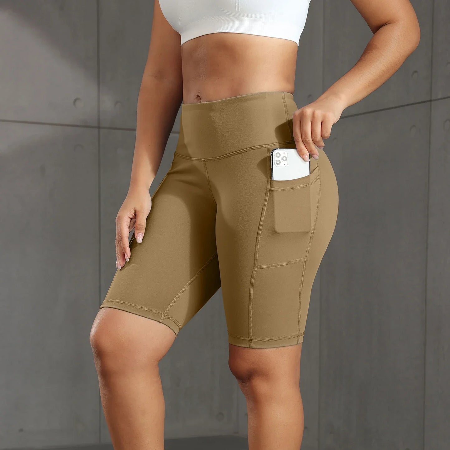 Yoga Shorts with 3 Pockets for Women Tummy Control Workout Biker Tights Stretch High Waist Butt Lifting Gym Shorts Sportswear