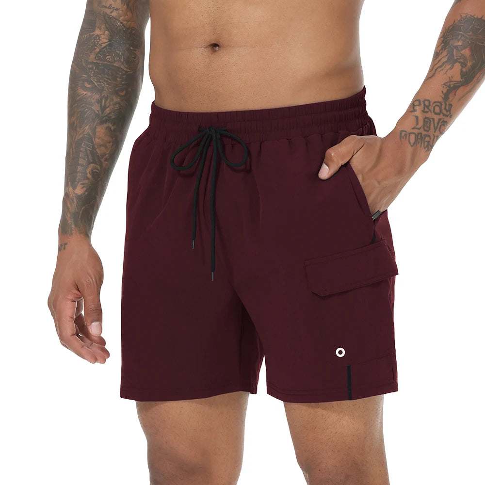 Men's Swim Trunks Quick Dry Swimwear Surf Swimwear with Zipper Pockets and Mesh Lining