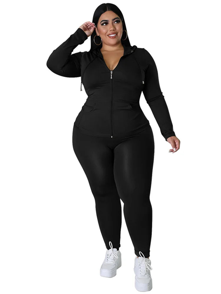 Wmstar Plus Size Two Piece Outfits Women Hoodies Sweatsuit Leggings Pants Sets Solid Stretch Matching