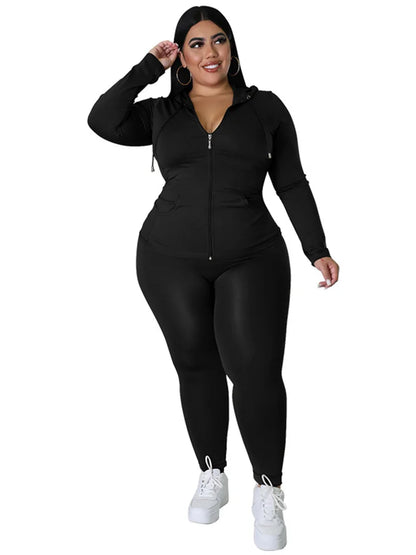 Wmstar Plus Size Two Piece Outfits Women Hoodies Sweatsuit Leggings Pants Sets Solid Stretch Matching