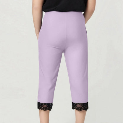 Plus size yoga pants women's fashion large solid color lace splicing bottom pants with elastic waist sports cropped pants