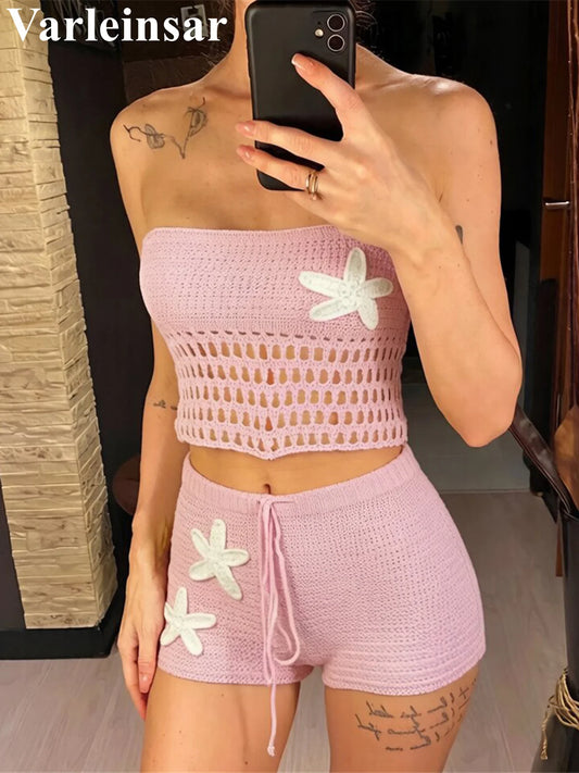 Knitted Shorts Female Swimsuit High Waist Bikini Women Swimwear Two-pieces Bikini set Bather Bathing Suit Swim