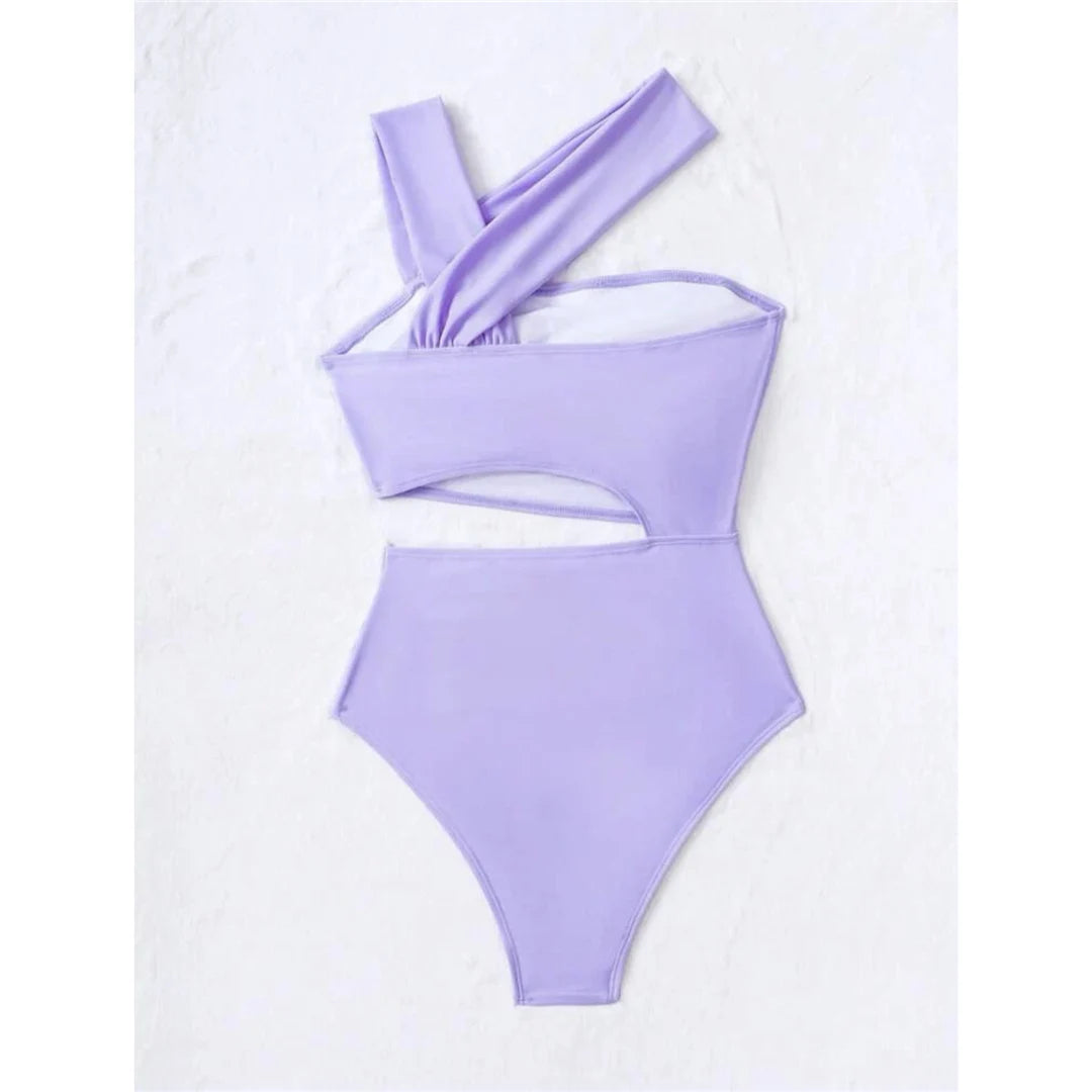 S - XL 13 Colors Asymmetric Cut Out One Piece Swimsuit Women Swimwear Female One Shoulder Padded Bather Bathing Suit Swim