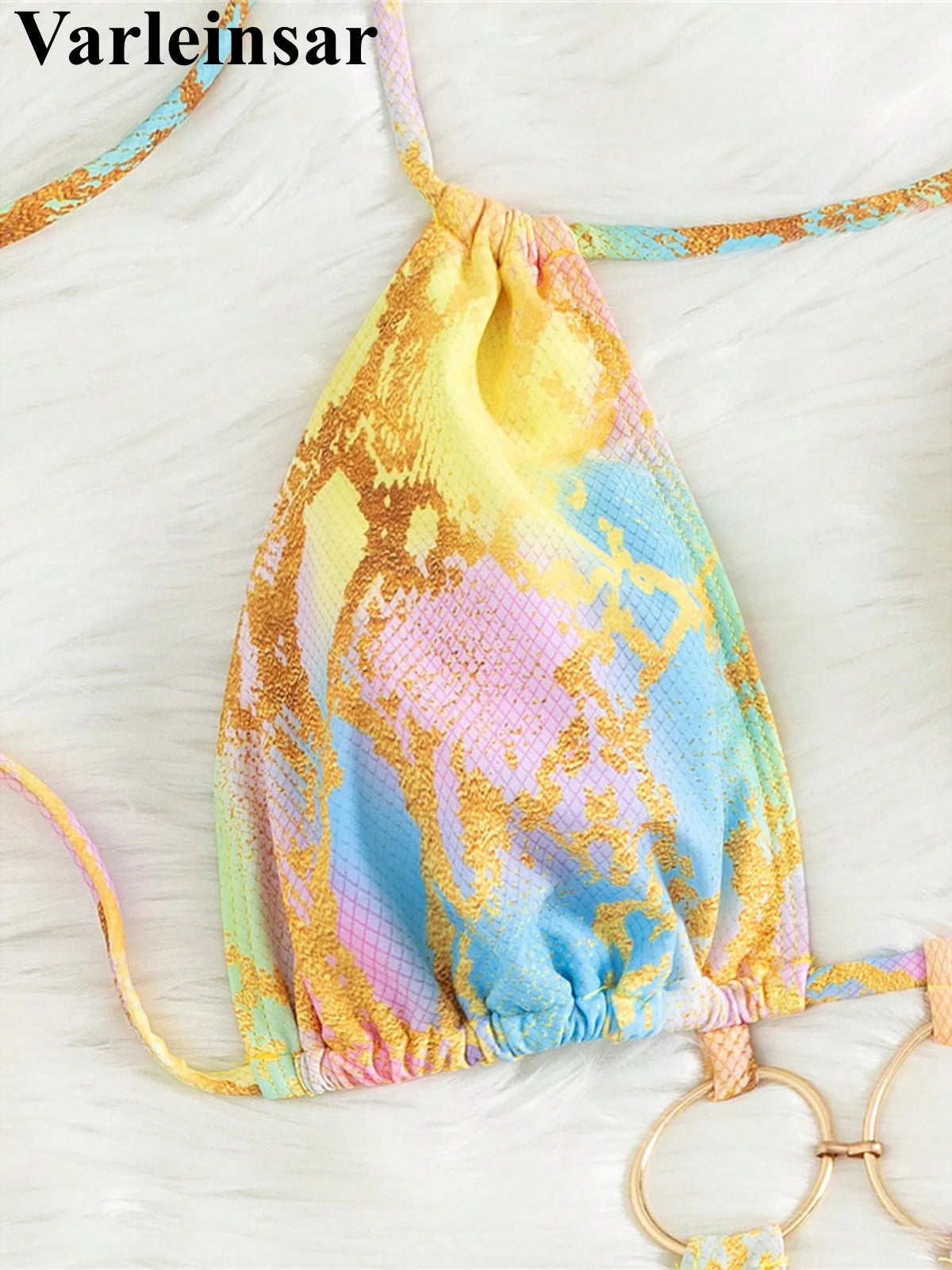 S - XL Printed Halter Metal Rings One Piece Bikini Style Swimsuit Women Swimwear Female Monokini High Leg Cut Bather Bathing Suit Swim