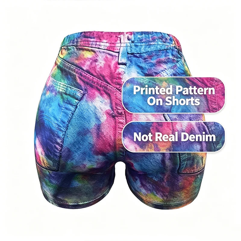 Women Faux Denim Pattern Print Shorts Women Summer Gradient Color  Bottoms Shorts For Woman