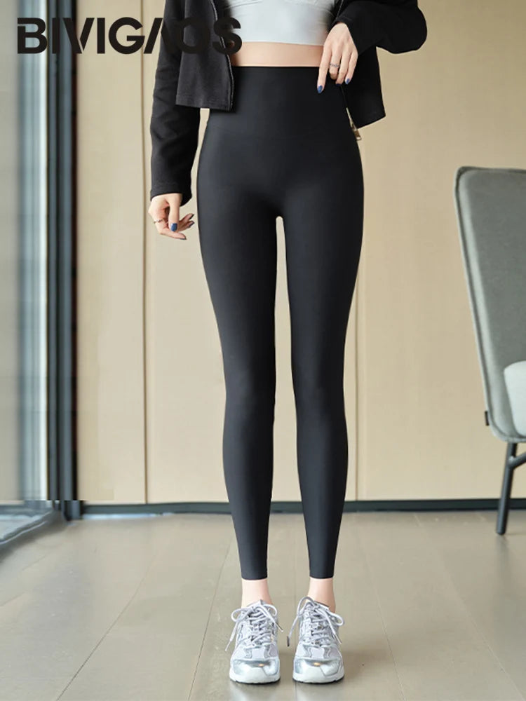 BIVIGAOS Spring Summer Ice Silk Thin Feeling Sharkskin Leggings Women Thin High Elastic Tight Sport Fitness Yoga Leggings