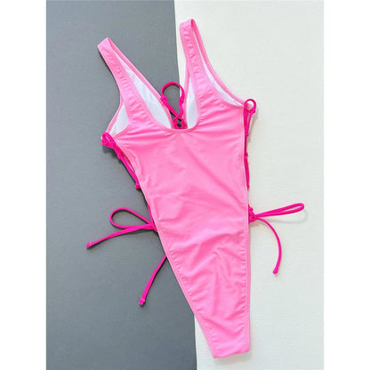 Deep V Neck Lace Up High Leg Cut Women Swimwear One Piece Swimsuit Female Wrap Around Monokini Bather Bathing Suit Swim