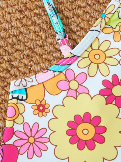 Printed Girls Swimsuit One Piece Kids Strappy Swimwear Children Swimming Bathing Swim Suit Beachwear