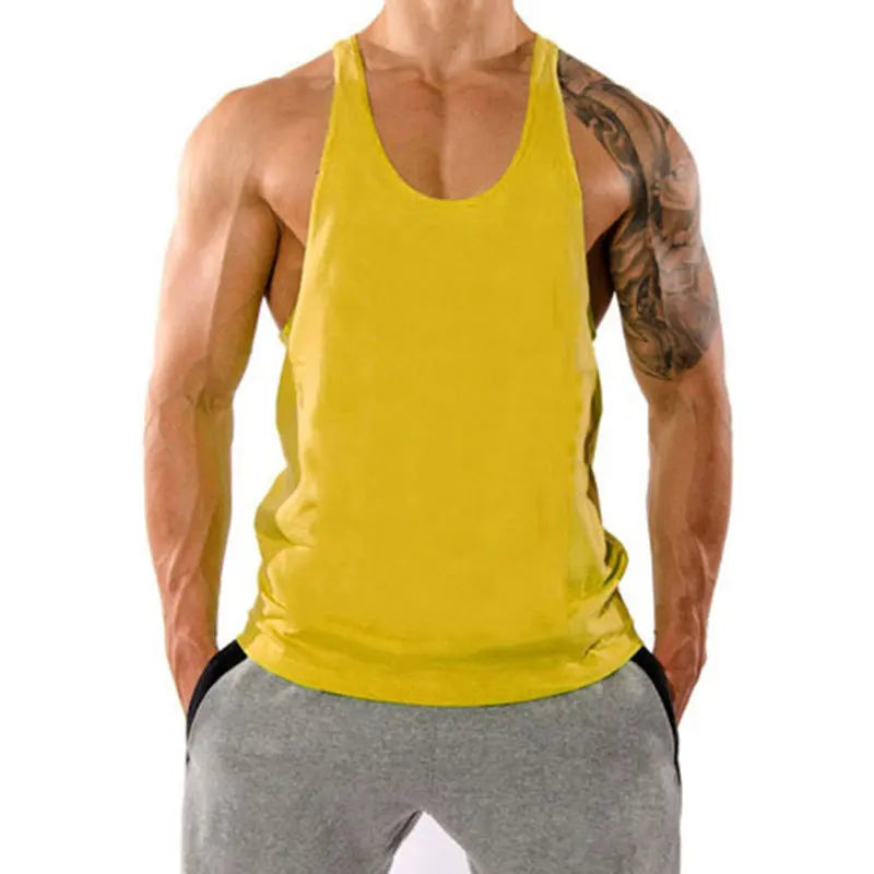 Summer 100% Cotton Bodybuilding Muscle Stringer Tank Top Men Fitness Workout Y BACK Vest