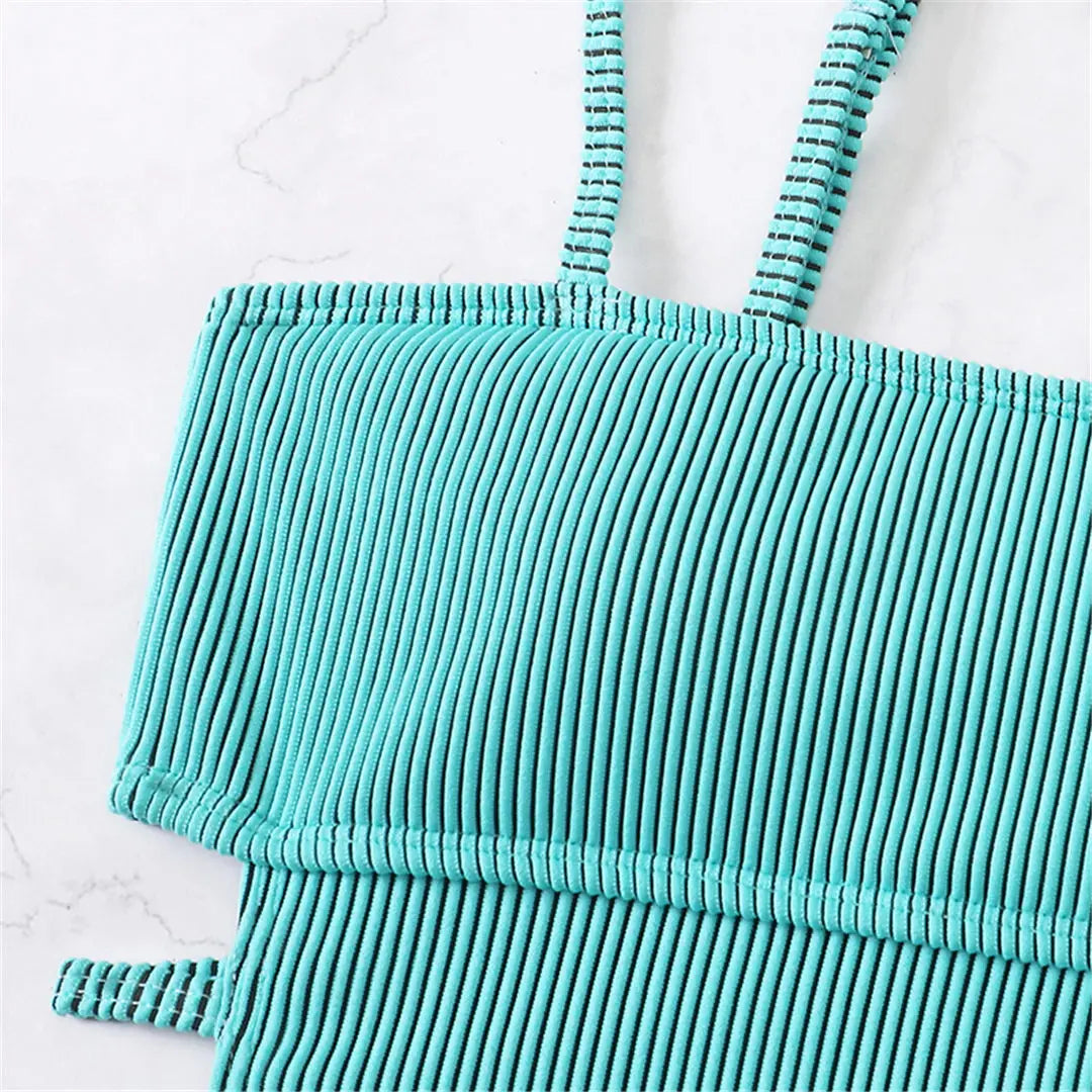 S - XL 11 Colors Ribbed Cut Out One Piece Swimsuit Women Swimwear Female High Leg Cut Padded Bather Bathing Suit Swim Lady