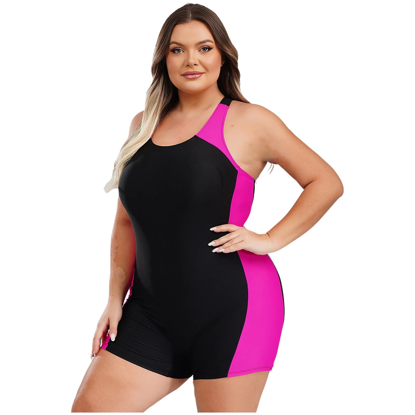 Women Swimsuit Plus Size One-piece Swimwear Swimming Jumpsuit U Neck Big Size Short Jumpsuit Bodysuit Pool Swimming Bathing Suit