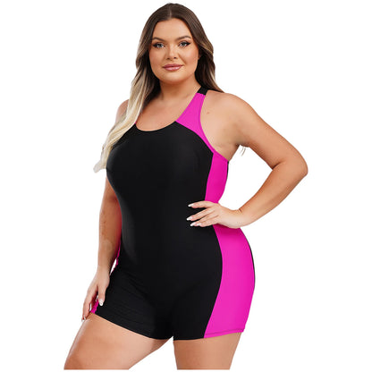 Women Swimsuit Plus Size One-piece Swimwear Swimming Jumpsuit U Neck Big Size Short Jumpsuit Bodysuit Pool Swimming Bathing Suit