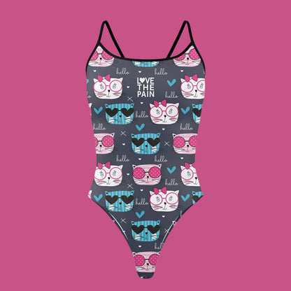 Love The Pain Cat Pattern Women One-Piece Swimsuit Training Swimwear