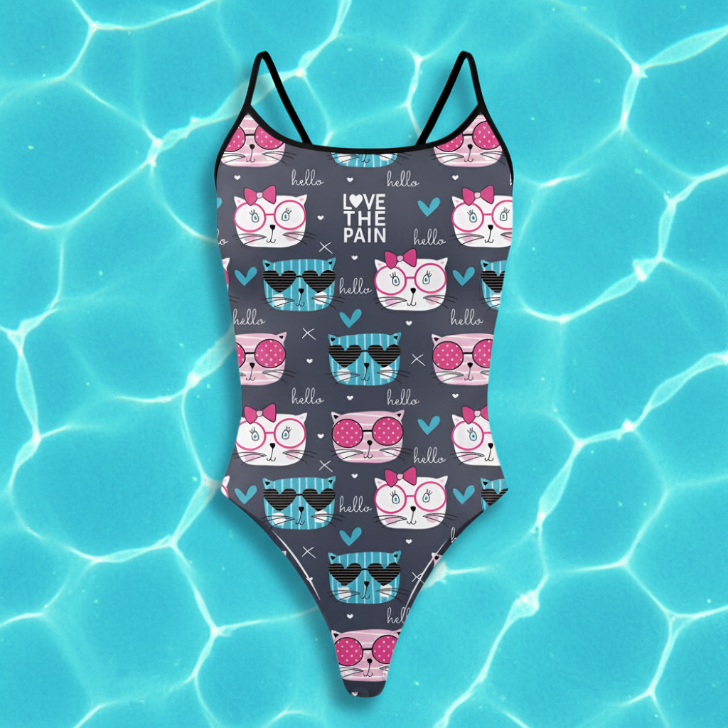 Love The Pain Cat Pattern Women One-Piece Swimsuit Training Swimwear