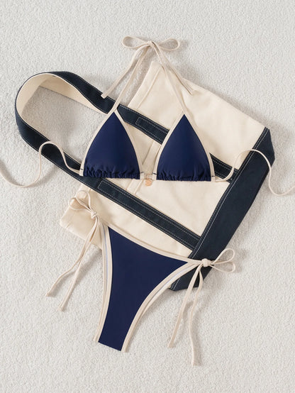 Triangle Bikini Set - Floral Print Push Up Swimsuit & Brazilian Bottoms