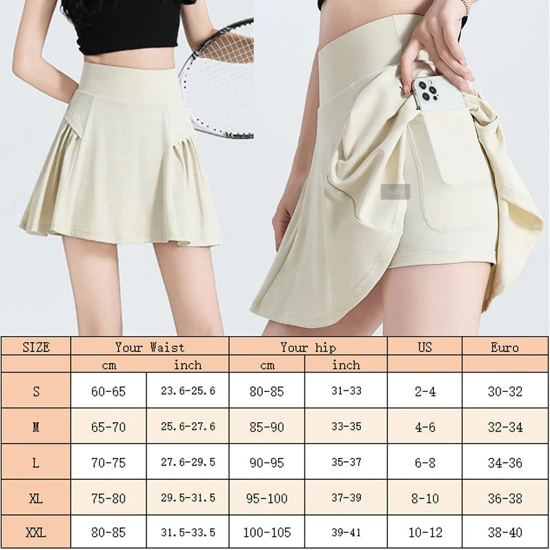 Pockets Wide Waistband Tummy Control Tennis Skirt Sports Skort Running Skirts 2 in 1 Golf Skorts Super Stretchy