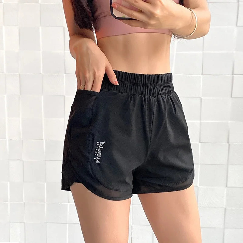Shorts with Pockets Women's Athletic Shorts High Waisted Running Short Pocket 2.5" Sporty Shorts Gym Elastic Workout Shorts