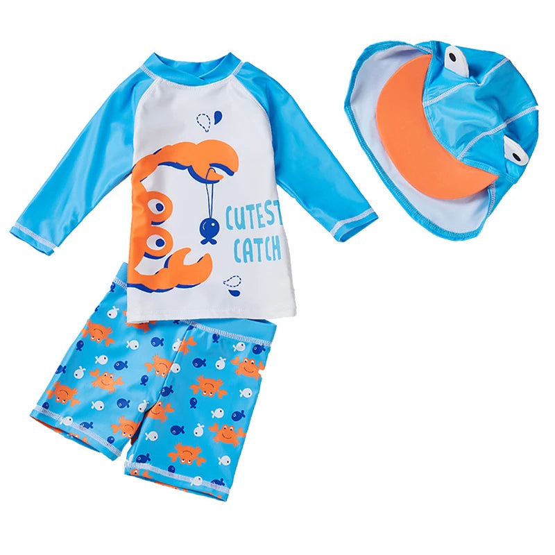 Swimsuit Boys UPF50 Baby Swimwear Shark Dinosaur UV Bathing Suit for Boy 3 Pcs Toddler Surfing Diving Suit Children's Rash Guard