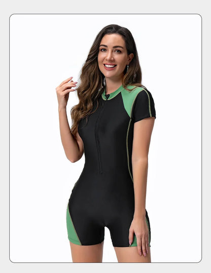 Zippper One Piece Swimsuits Women Print Party Surfing Beachwear Female Summer Long Sleeve Bodysuit Swimwear