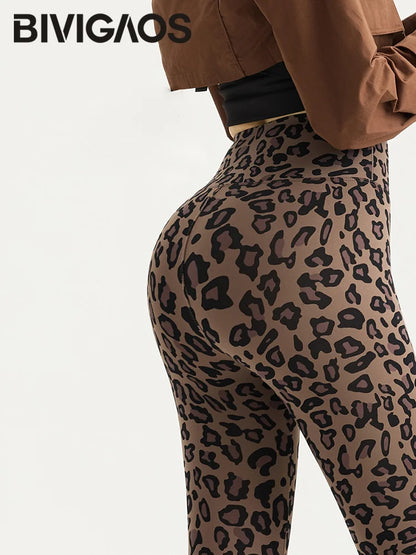 Spring Autumn Leopard Sharkskin Leggings Women High Waist Elastic Tight Yoga Leggings Slim Sports Fitness Leggings