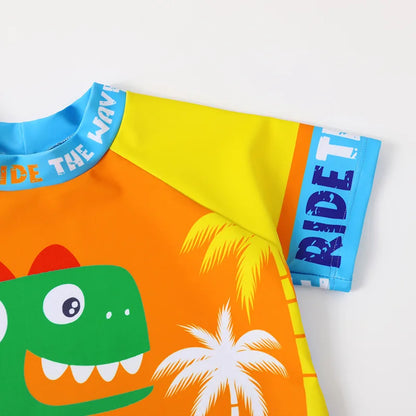 Children's Swimsuit Three-Piece Boy's Swimsuit Swim Cap Short-Sleeved Sunscreen Quick-Drying Shorts Swimsuit Swim Cap Set