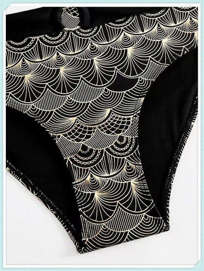 Metallic Stitch Strap Bikini  Women Push Up Gold print Swimsuit Female High Waist Swimwear Bathers Bathing Suit Beachwear