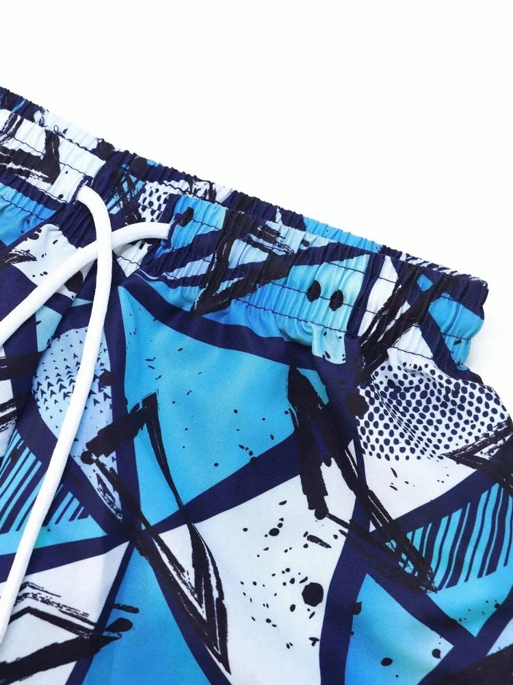 Boys' Blue Geometric Short-Sleeve Rash Guard & Shorts Set