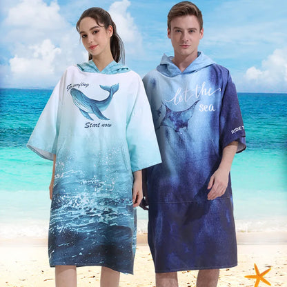 Poncho Towel Change Robe Poncho Quick-drying Hooded Bath Towel Swimming Robe Beach Swimming Surfing Towel Adult