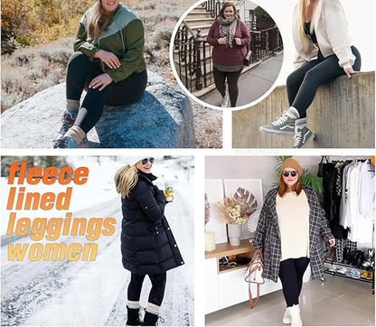 Plus Size Fleece Lined Leggings with Pockets for Women High Waist Winter Tummy Control Thermal Warm Yoga Pants